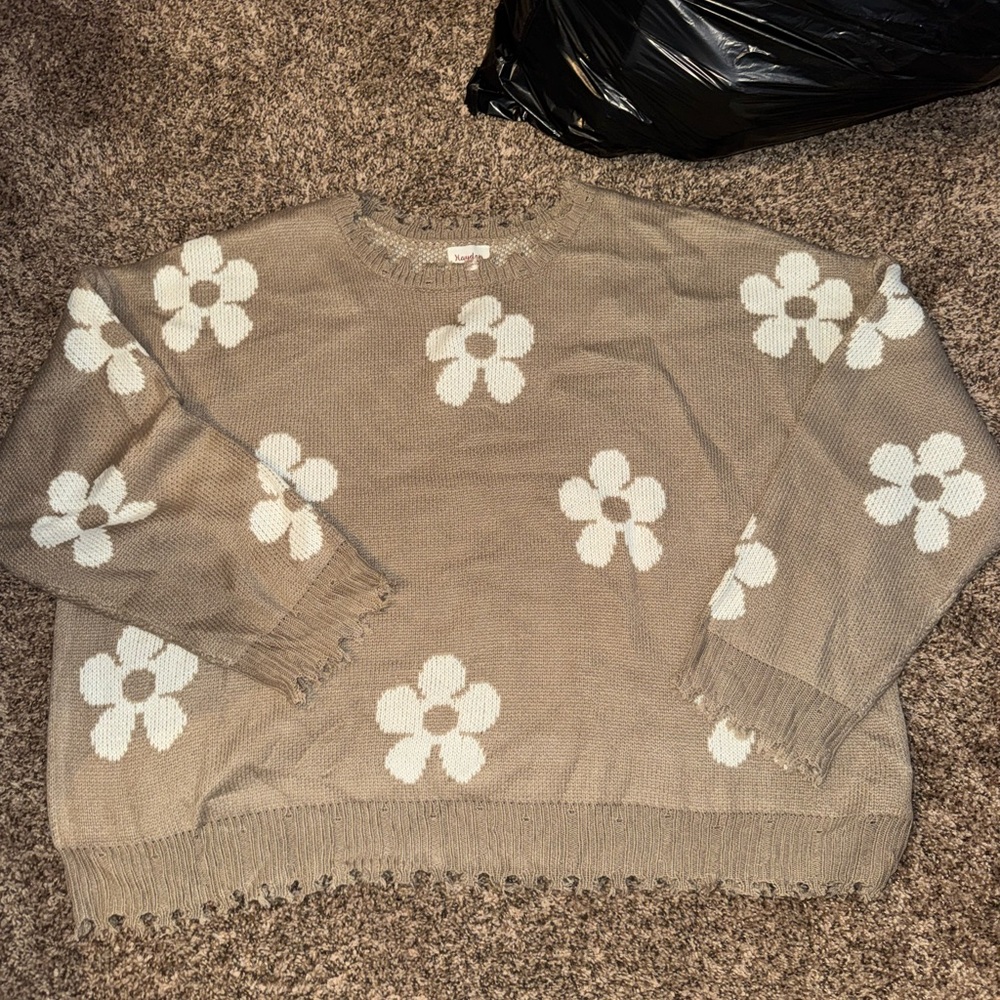 Hayden Floral Knit Sweater - Cream and Brown